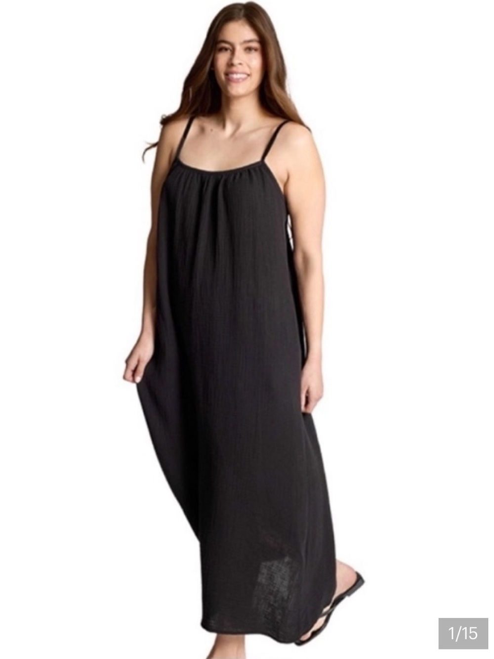 Sol Angeles Plus Size Black Gauze Maxi Dress 18-22 Flowy Summer Resort
